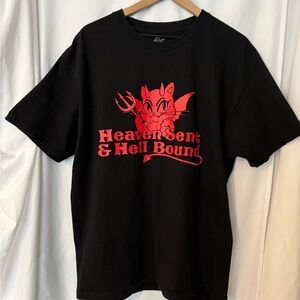 Black T-Shirt with Red Kitten Graphic